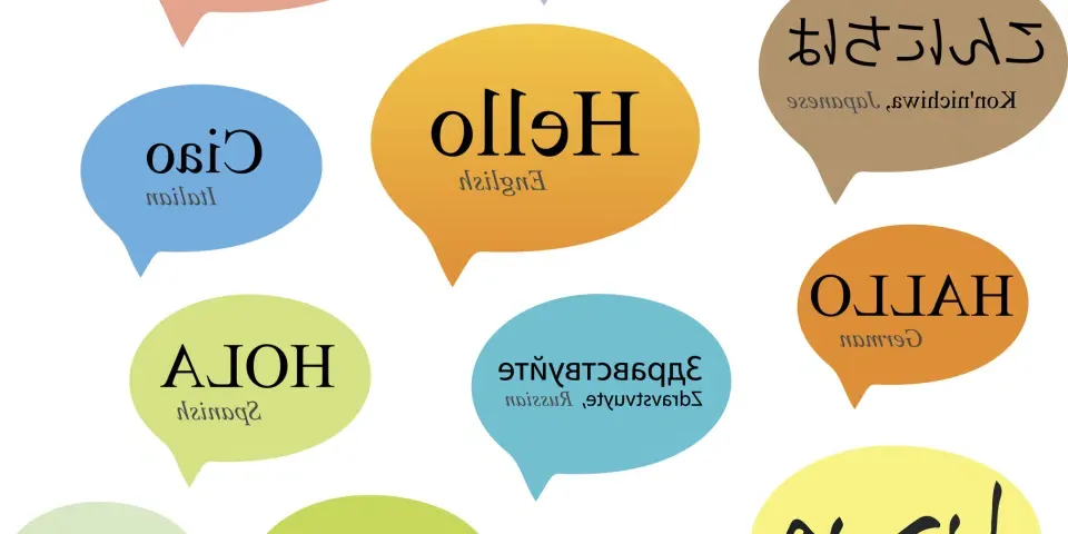 Bubbles containing the expression hello in several different languages